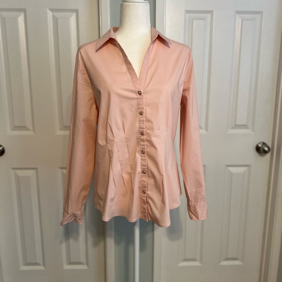 New York & Co - Button Down Rhinestone Button Long Sleeve Pink Size Large - Picture 2 of 6